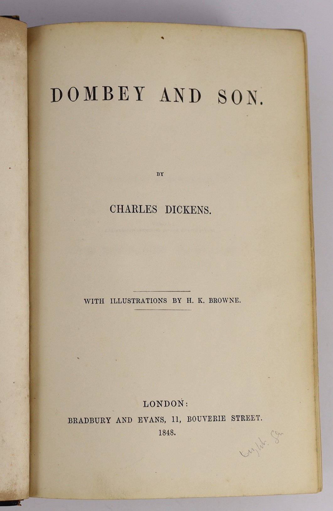 Dickens, Charles - Dealings with the Firm of Dombey and Son. ‘’Dombey and Son’’, 1st edition in book form, with all 1st state errors, 8vo, half calf, with marbled boards, illustrated by Halbot K. Browne (‘’Phiz’’), with